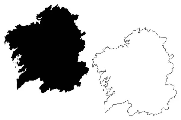 Galiza Reino Espanha Comunidade Autónoma Mapa Ilustração Vetorial Esboço Rabiscos — Vetor de Stock