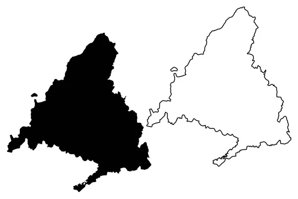 Společenství Madrid Španělské Království Autonomní Mapa Vektorové Ilustrace Klikyháky Situační — Stockový vektor