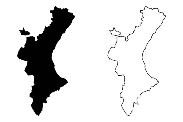 Valencian Community Königreich Spanien Autonome Gemeinschaft Kartenvektorillustration Kritzelskizze Valencian Country — Stockvektor