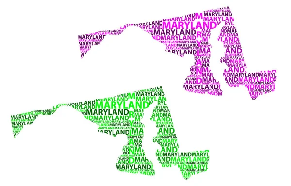 Skizze Maryland Vereinigte Staaten Von Amerika Brief Text Map Maryland — Stockvektor