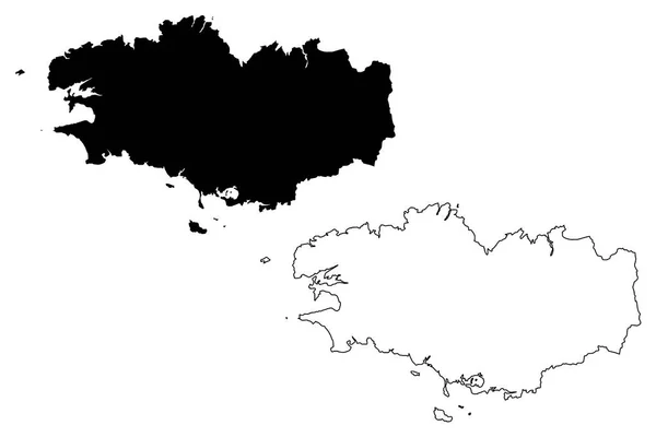Regionie Bretanii Francja Region Administracyjny Ilustracji Wektorowych Map Bazgroły Szkic — Wektor stockowy