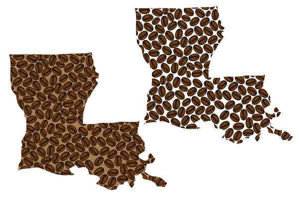 Louisiana (United States of America) -  map of coffee bean, Louisiana map made of coffee beans,
