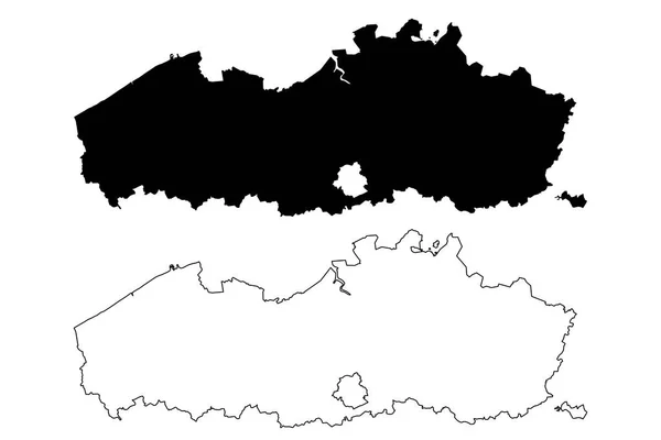 Flandrii Wspólnoty Regionie Belgii Królestwa Belgii Mapa Wektor Ilustracja Szkic — Wektor stockowy