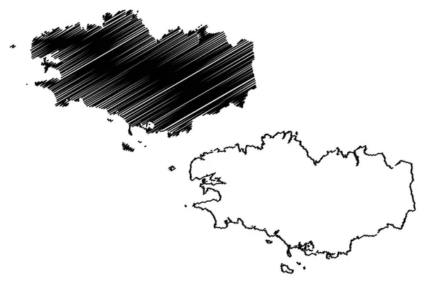 Region Bretagne Frankreich Verwaltungsbezirk Kartenvektorillustration Kritzelskizze Bretagne Verwaltungsbezirk Karte — Stockvektor