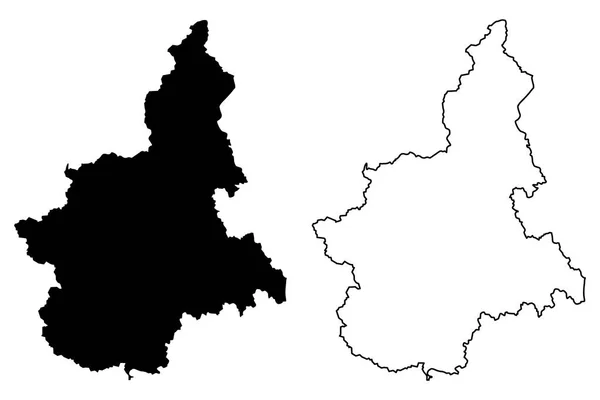 Piemonte Região Autónoma Itália Mapa Ilustração Vetorial Rabiscos Mapa Piemonte — Vetor de Stock