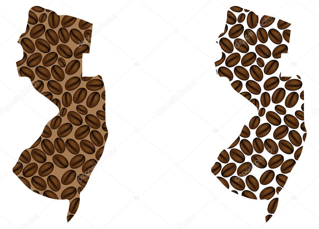 New Jersey (United States of America) -  map of coffee bean, New Jersey map made of coffee beans,