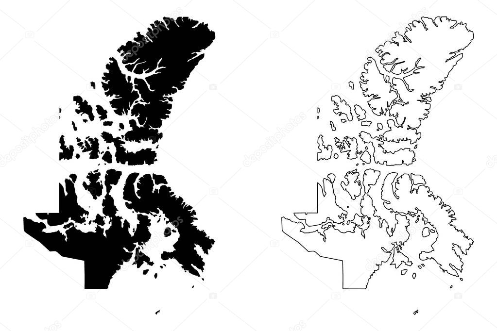 Nunavut (provinces and territories of Canada, Canadian Arctic Archipelago) map vector illustration, scribble sketch Nunavut map