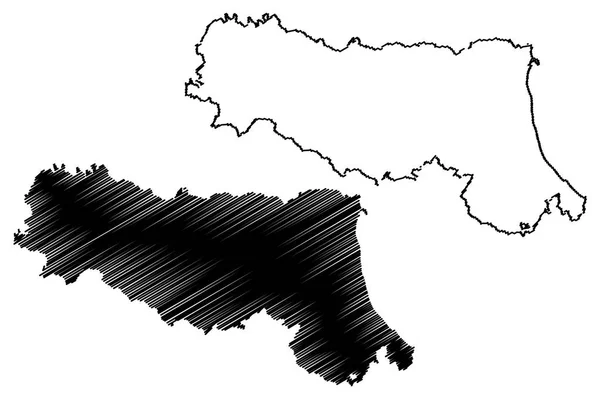 Emilia Romagna Autonóm Régióban Megjelenítése Vektoros Illusztráció Irkál Vázlat Emilia — Stock Vector