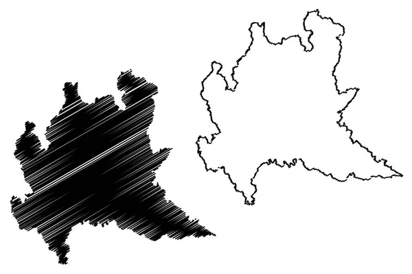伦巴第 意大利自治区 地图矢量插图 涂鸦草图伦巴第地图 — 图库矢量图片