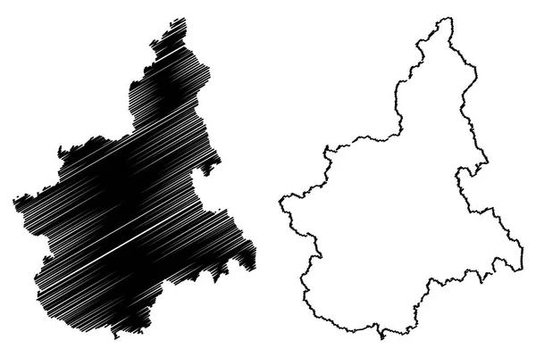 Piemonte Região Autónoma Itália Mapa Ilustração Vetorial Rabiscos Mapa Piemonte — Vetor de Stock