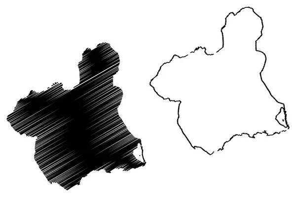 Murcia Spanien Autonoma Karta Vektorillustration Frihand Skiss Murcia Karta — Stock vektor