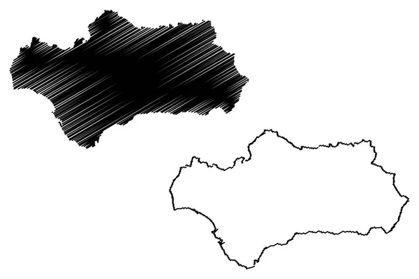 Andaluzia Reino Espanha Comunidade Autónoma Mapa Ilustração Vetorial Esboço Rabiscos —  Vetores de Stock