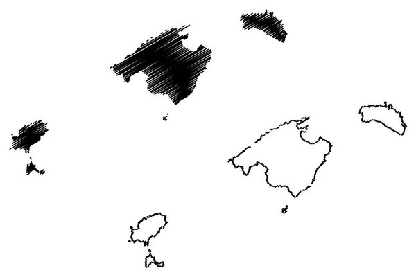 Ilhas Baleares Reino Espanha Comunidade Autônoma Mapa Ilustração Vetorial Esboço — Vetor de Stock