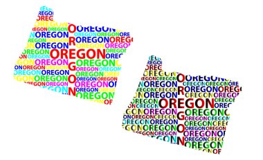 Oregon (Amerika Birleşik Devletleri) harfi metin harita, Oregon harita - kıta, harita Oregon - renk vektör çizim şeklinde kroki