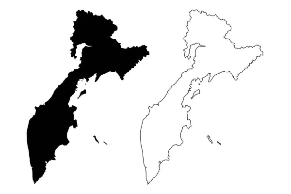 堪察加边疆区 俄罗斯 俄罗斯联邦的臣民 俄罗斯的 Krais 地图矢量插图 涂鸦草图边疆区地图 — 图库矢量图片