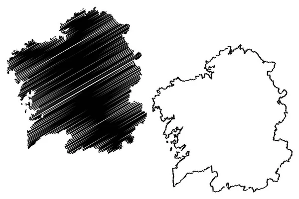 Galicja Hiszpania Wspólnota Autonomiczna Mapa Wektor Ilustracja Szkic Mapy Galicji — Wektor stockowy