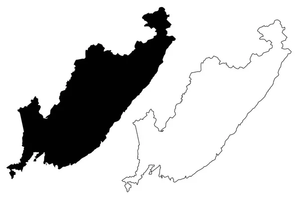 Primorsky Krai (Rusya, Rusya Federasyonu konular, Rusya'nın Kray) harita vektör çizim, karalama taslak deniz bölgesi (Primorye) harita