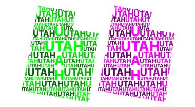 Kroki Utah (Amerika Birleşik Devletleri) harfi metin harita, Utah göster - kıta harita Utah - şeklinde yeşil ve mor vektör çizim