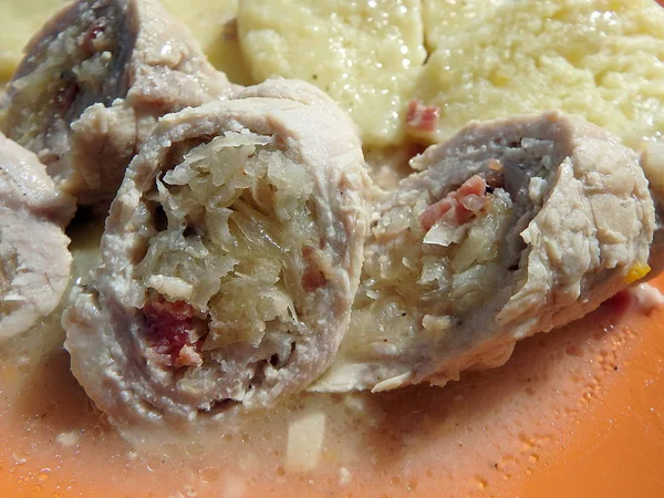 Rotoli Carne Con Pancetta Cavolo Gnocchi Patate — Foto Stock