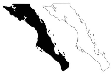 Baja California Sur (Birleşik Devletler, Meksika, Meksika, federal cumhuriyet) harita vektör çizimi, karalama çizimi Estado Libre y Soberano de Baja California Sur (El Territorio Sur de Baja California haritası)