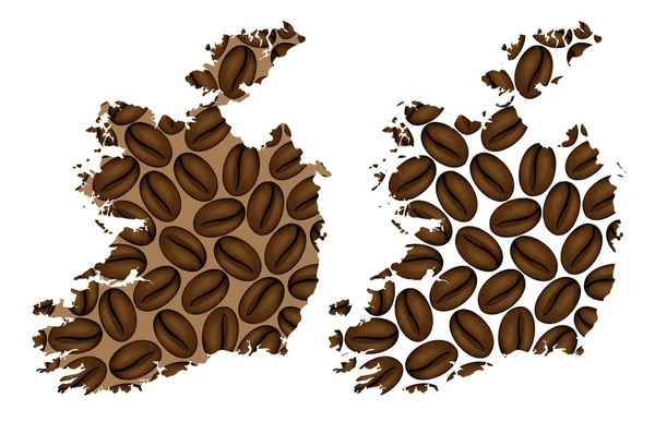 Irlandia Mapa Ziarna Kawy Irlandia Mapa Wykonany Ziaren Kawy — Wektor stockowy