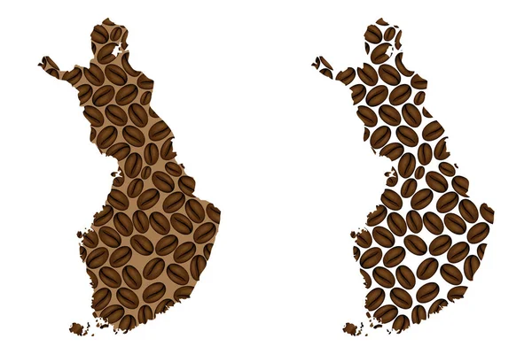 フィンランド コーヒー豆コーヒー豆のフィンランド共和国地図の地図 — ストックベクタ