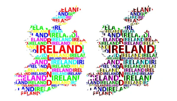 素描爱尔兰字母文本地图 爱尔兰共和国 在大陆的形状 地图爱尔兰 颜色向量例证 — 图库矢量图片