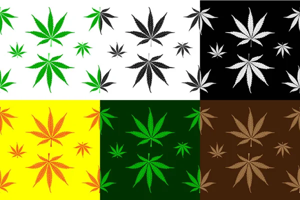 Feuilles Cannabis Motif Vectoriel Ensemble Fond Plante Cannabis Modèle Sans — Image vectorielle