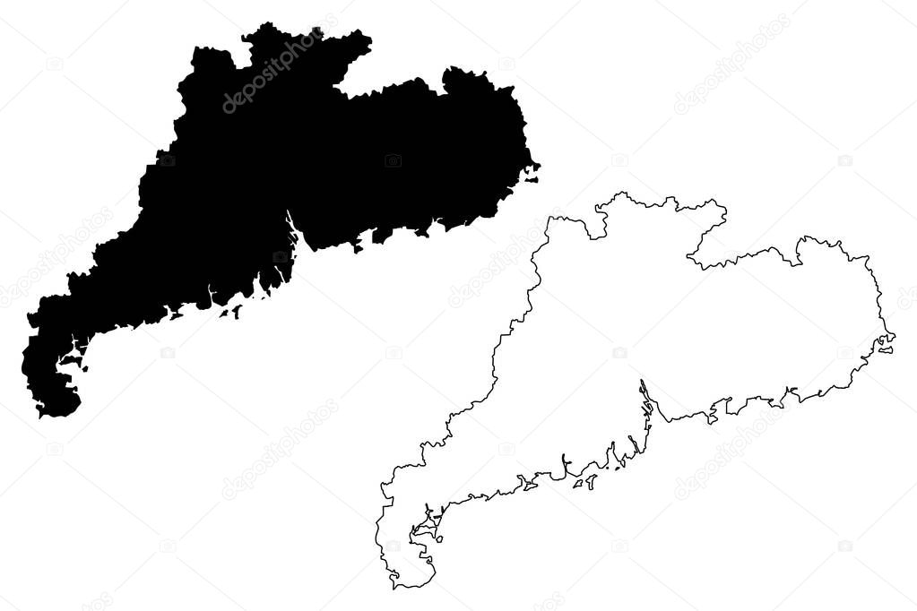 Guangdong Province (Administrative divisions of China, China, People's Republic of China, PRC) map vector illustration, scribble sketch Kwangtung map