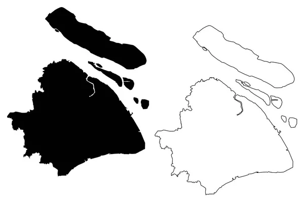 の中華民国 中華人民共和国の地方行政区画 地図ベクトル図 フリーハンド スケッチ上海地図 — ストックベクタ