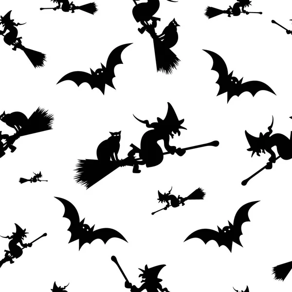 Heks Bezem Naadloze Patroon Vector Halloween Patroon Zwarte Heks Silhouet — Stockvector
