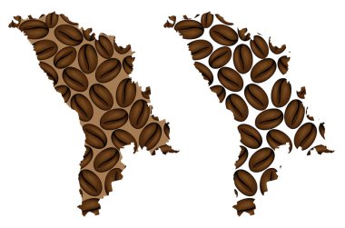 Moldova - kahve çekirdeği, kahve çekirdekleri ile yapılan Moldova Cumhuriyeti harita Haritası,