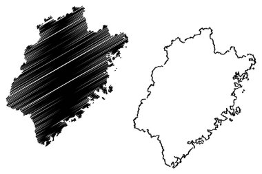 Fujian Eyaleti (idari yapılanması Çin, Çin, Çin, Çin Halk Cumhuriyeti) harita vektör çizim, karalama taslak Fujian harita