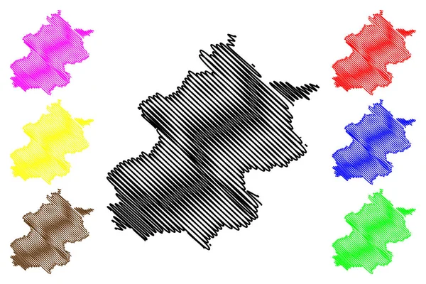 の中華民国 中華人民共和国の地方行政区画 地図ベクトル図 フリーハンド スケッチ北京地図 — ストックベクタ