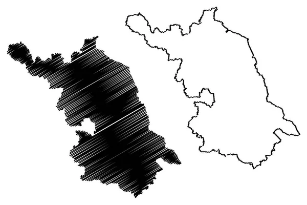 江蘇省 の中華民国 中華人民共和国の地方行政区画 地図ベクトル図 フリーハンド スケッチ コウソ省地図 — ストックベクタ