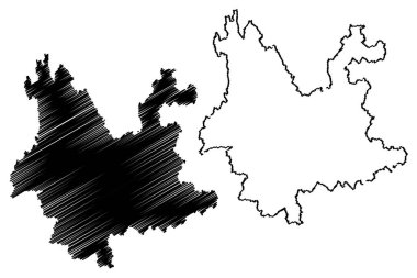 Yunnan Eyaleti (idari yapılanması Çin, Çin, Çin, Çin Halk Cumhuriyeti) harita vektör çizim, karalama taslak Yunnan harita