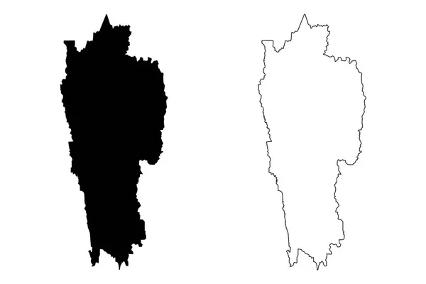 ミゾラム州 州および連合領域インド 連合州 インド共和国の ベクトル図 フリーハンド スケッチ ミゾラム州地図マップ — ストックベクタ