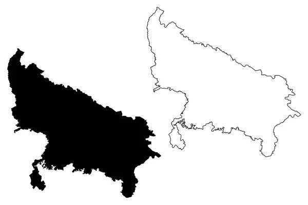ウッタル プラデーシュ州 州および連合領域インド 連合州 インド共和国の ベクトル図 フリーハンド スケッチ ウッタル プラデーシュ州 — ストックベクタ