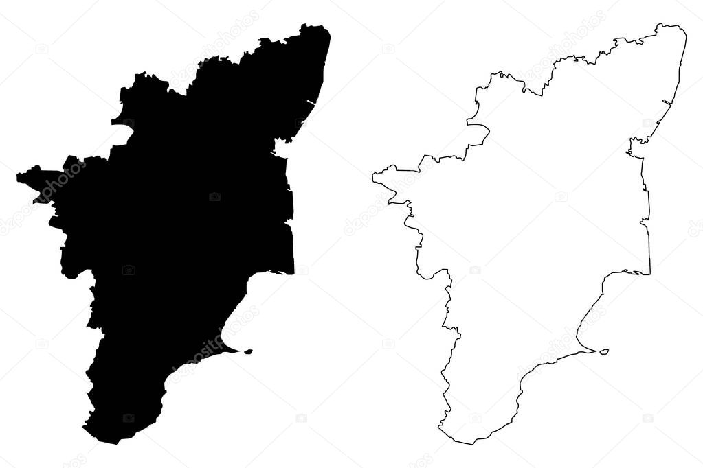 Tamil Nadu (States and union territories of India, Federated states, Republic of India) map vector illustration, scribble sketch Tamil Nadu (Madras State) map