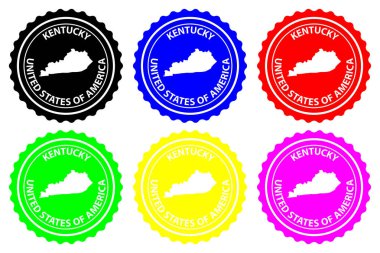 Kentucky - lastik damgası - vektör, Kentucky (Amerika Birleşik Devletleri) harita desen - etiket - siyah, mavi, yeşil, sarı, mor ve kırmızı 