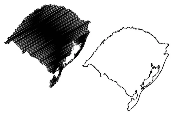 里奥格兰德做 巴西地区 联邦国家 巴西联邦共和国 地图矢量图 涂鸦素描里奥格兰德做地图 — 图库矢量图片