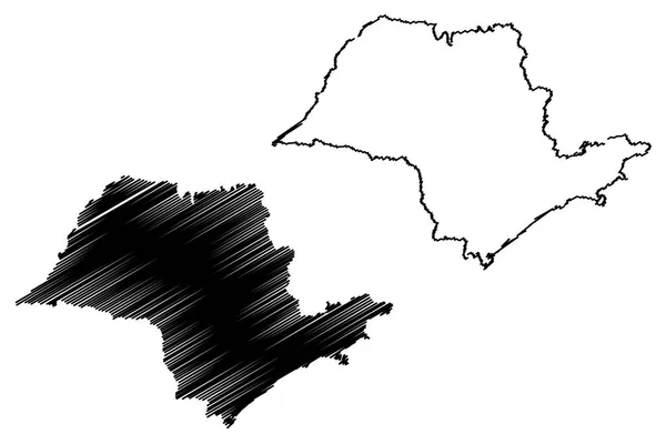 Sao Paulo Brasilien Federerade Stat Förbundsrepubliken Brasilien Karta Vektorillustration Frihand — Stock vektor