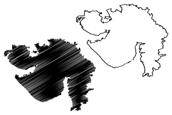 Gujarat Estados Territórios União Índia Estados Federados República Índia Mapa — Vetor de Stock