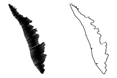 Kerala (Birleşik Devletleri ve Hindistan, Federe devletler, Republic of India birlik bölgeleri) harita vektör çizim, karalama taslak Kerala Devlet harita