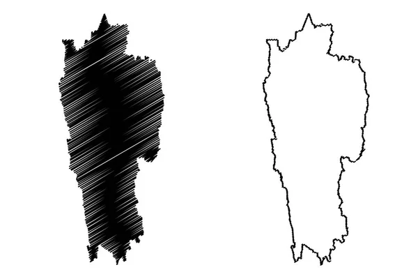 米佐拉姆邦 印度共和国的国家和联邦领土 地图矢量图 涂鸦草图米佐拉姆邦状态图 — 图库矢量图片