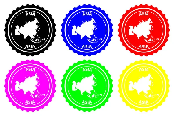 Asia Stempel Wektor Asia Kontynent Mapa Wzór Naklejki Czarny Niebieski — Wektor stockowy