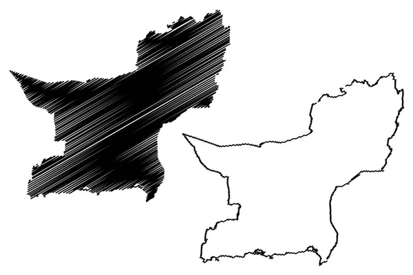 バローチス ターン州 パキスタンの州 パキスタン イスラム共和国 行政単位 地区のパキスタン 地図ベクトル図 フリーハンド スケッチ — ストックベクタ