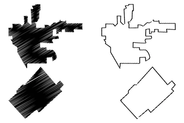 比佛利山和圣费尔南多市 美国城市 美利坚合众国 美国城市 地图矢量插图 涂鸦素描城市比佛利山 圣费尔南多 洛杉矶县 — 图库矢量图片