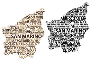 Kroki San Marino harfi metin harita, San Marino Cumhuriyeti - kıta harita San Marino - şeklinde kahverengi ve siyah vektör çizim