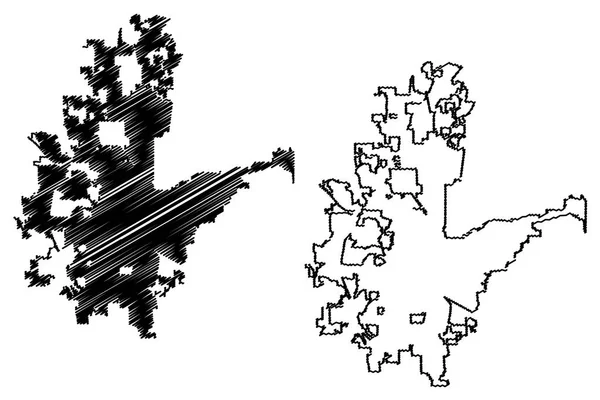 沃思堡城 美国城市 地图矢量插图 涂鸦素描城市沃思堡地图 — 图库矢量图片